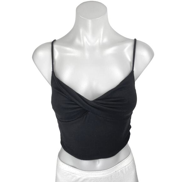 Aritzia Wilfred Black Sleeveless Cami Camisole Twist Front Crop Tank Top Size S - Picture 1 of 4